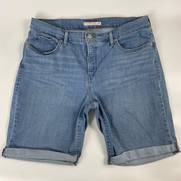 Levi's Classic Bermuda Shorts Denim Stretch Women Plus Size 18W Blue Jean Cuffs - Picture 1 of 14
